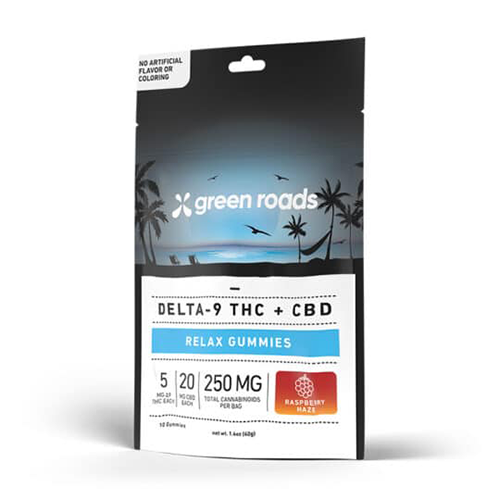 THC Relax Gummies Delta-9 + CBD Green Roads Raspberry Haze